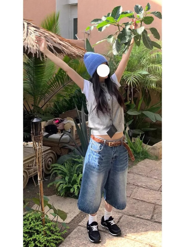 Denim šorts s visokim strukom, pamuk tkanina, lagani materijal, casual stil