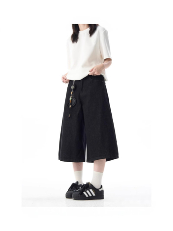 Дънки деним със права кройка, къс крачол, средна талия, цип, памучен деним