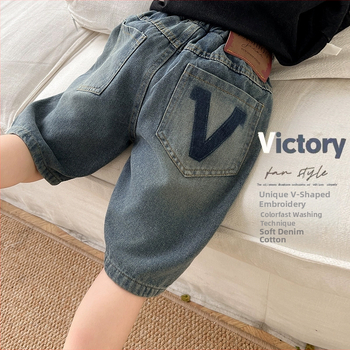 Παιδικά τζιν Capri σορτς, καλοκαίρι 2025, μεσαία μέση, ύφασμα βαμβάκι-πολυεστέρας-ανακυκλωμένες ίνες (51.3% βαμβάκι, 29.2% πολυεστέρας, 19.5% ανακυκλωμένες ίνες), μήκος Capri, για παιδιά από 8 ετών