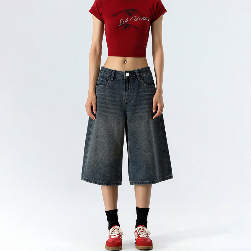 Ženske traperice od denima, visoka talija, široke nogavice, cropped dužina, street stil, 50-70% pamuka