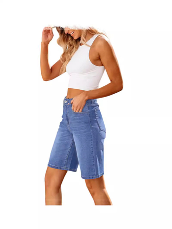 Ženske cropped traperice ravnih krojeva, srednji struk, pamuk Cowboy cloth