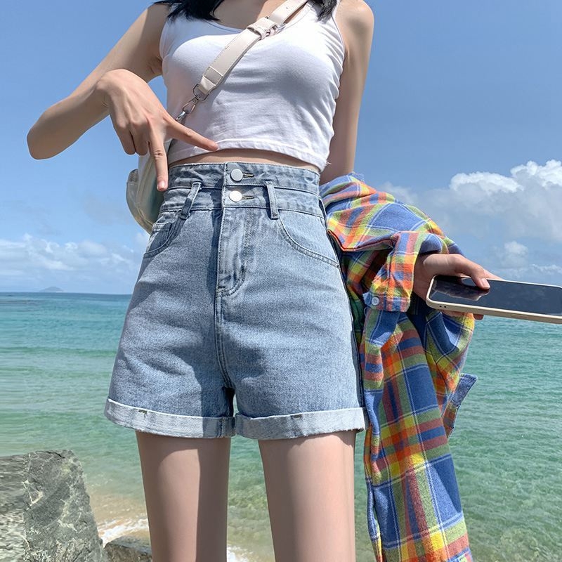 Ženske traper šorceve s visokim strukom i широком siluetom, ultra-tanka denim tkanina (95%+ pamuk)