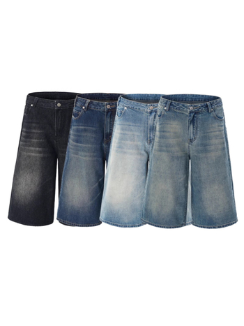 Свободен силует, къси дънки с прав крак, средна талия, джобове с детайли