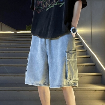 Férfi munkás denim rövidnadrág – lazán szabott, ötpontos hossz, 100% denim, Nyár 2024