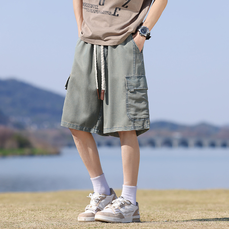 Ανδρικά σορτς από denim Tencel - καλοκαίρι ελαφριά, ελεύθερη γραμμή, μεσαία ζώνη, μήκος 5/4, ύφασμα Ice Silk, Lyocell 63% / Polyester 25% / Viscose 12%