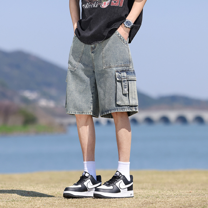 Ανδρικά σορτς από denim Tencel - καλοκαίρι ελαφριά, ελεύθερη γραμμή, μεσαία ζώνη, μήκος 5/4, ύφασμα Ice Silk, Lyocell 63% / Polyester 25% / Viscose 12%