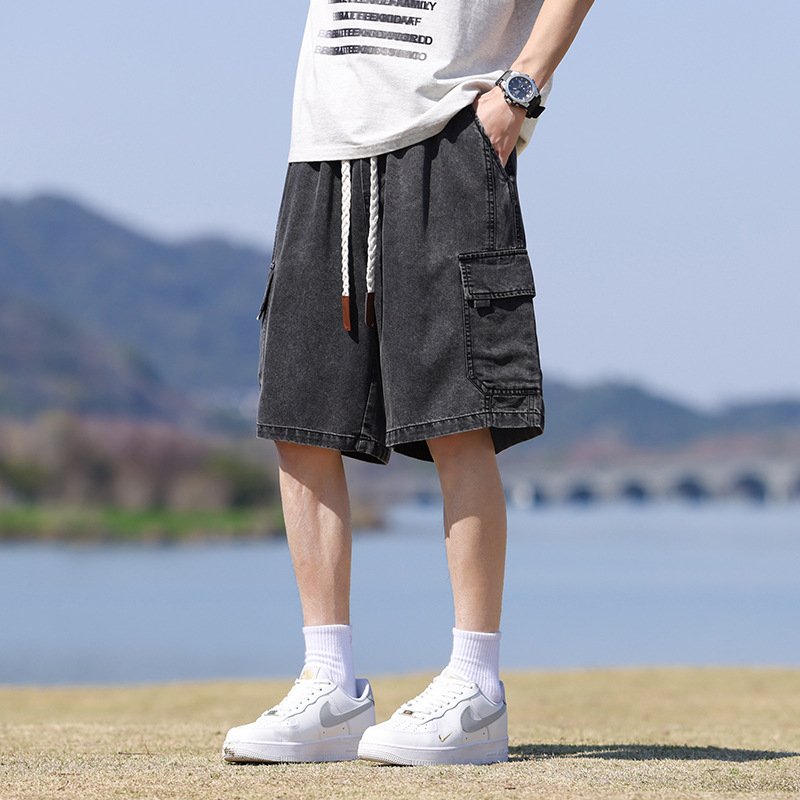 Ανδρικά σορτς από denim Tencel - καλοκαίρι ελαφριά, ελεύθερη γραμμή, μεσαία ζώνη, μήκος 5/4, ύφασμα Ice Silk, Lyocell 63% / Polyester 25% / Viscose 12%