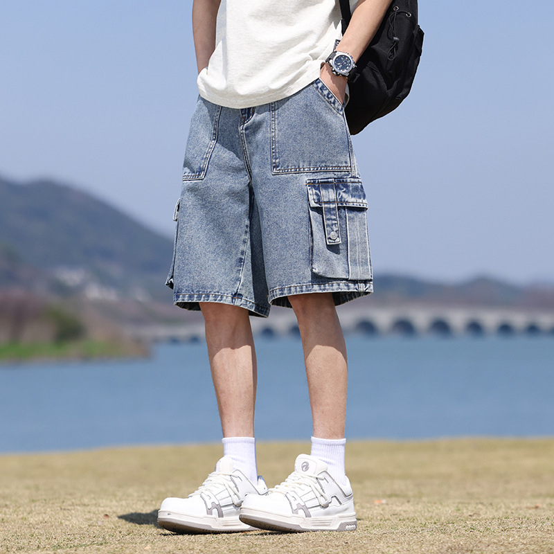 Ανδρικά σορτς από denim Tencel - καλοκαίρι ελαφριά, ελεύθερη γραμμή, μεσαία ζώνη, μήκος 5/4, ύφασμα Ice Silk, Lyocell 63% / Polyester 25% / Viscose 12%