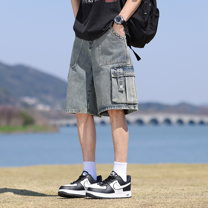 Ανδρικά σορτς από denim Tencel - καλοκαίρι ελαφριά, ελεύθερη γραμμή, μεσαία ζώνη, μήκος 5/4, ύφασμα Ice Silk, Lyocell 63% / Polyester 25% / Viscose 12%