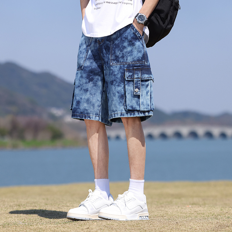 Ανδρικά σορτς από denim Tencel - καλοκαίρι ελαφριά, ελεύθερη γραμμή, μεσαία ζώνη, μήκος 5/4, ύφασμα Ice Silk, Lyocell 63% / Polyester 25% / Viscose 12%