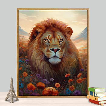 Ψηφιακή ζωγραφιά με λάδι – προσαρμοζόμενο πλαίσιο, τοπίο με λέοντα, κατάλληλη για σαλόνι ή υπνοδωμάτιο, μοντέρνος μινιμαλισμός