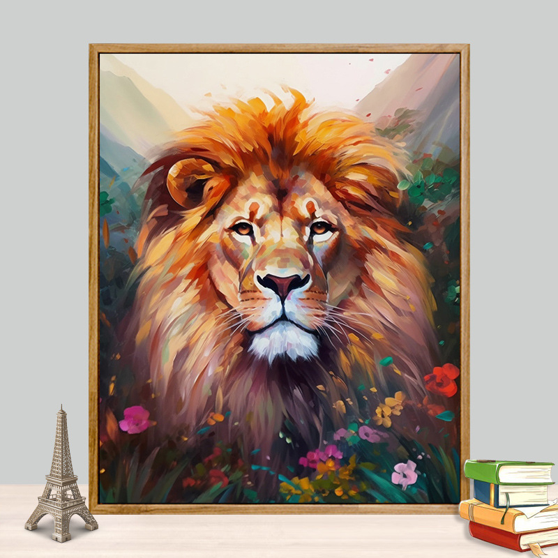 Ψηφιακή ζωγραφιά με λάδι – προσαρμοζόμενο πλαίσιο, τοπίο με λέοντα, κατάλληλη για σαλόνι ή υπνοδωμάτιο, μοντέρνος μινιμαλισμός