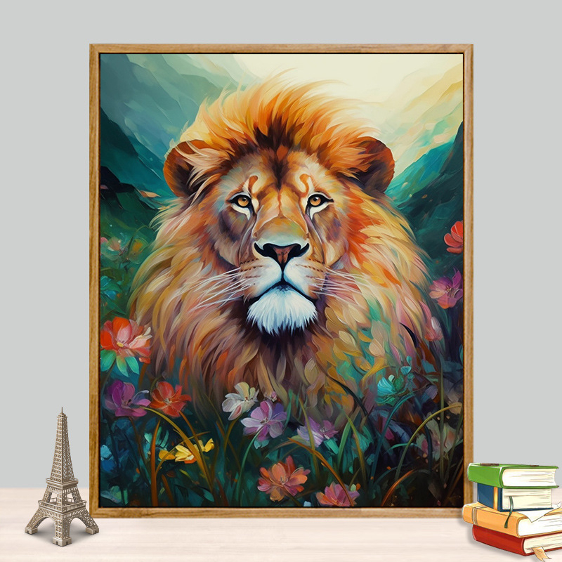 Ψηφιακή ζωγραφιά με λάδι – προσαρμοζόμενο πλαίσιο, τοπίο με λέοντα, κατάλληλη για σαλόνι ή υπνοδωμάτιο, μοντέρνος μινιμαλισμός