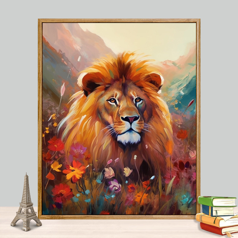 Ψηφιακή ζωγραφιά με λάδι – προσαρμοζόμενο πλαίσιο, τοπίο με λέοντα, κατάλληλη για σαλόνι ή υπνοδωμάτιο, μοντέρνος μινιμαλισμός