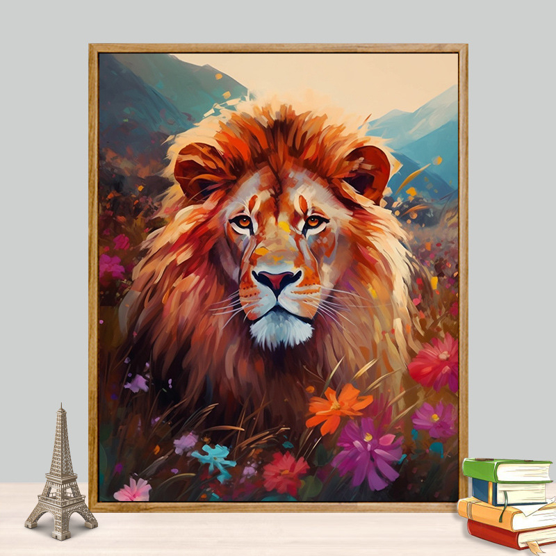 Ψηφιακή ζωγραφιά με λάδι – προσαρμοζόμενο πλαίσιο, τοπίο με λέοντα, κατάλληλη για σαλόνι ή υπνοδωμάτιο, μοντέρνος μινιμαλισμός