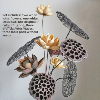Zen stiliaus džiovintų gėlių puokštė svetainei – mišrios elementai su lotosu, lotus sėklų kapsulėmis ir pušų kankorėžiais (Variety: Lily; Material: Other; Craft: Other; Gift: No)