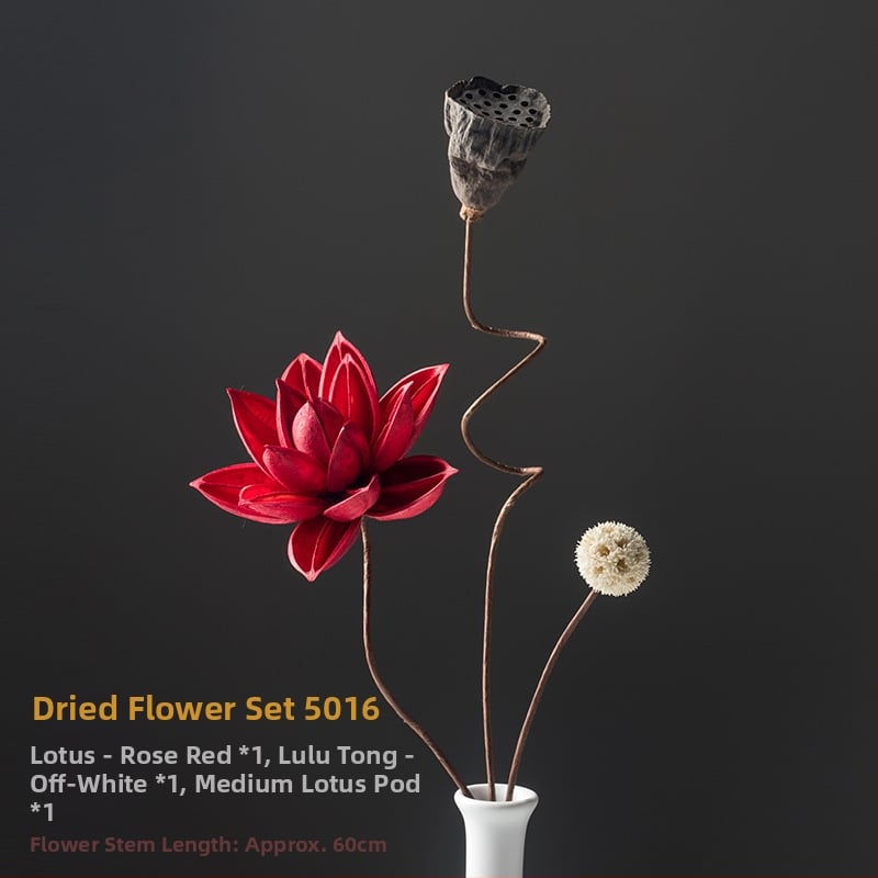 Zen stiliaus džiovintų gėlių puokštė svetainei – mišrios elementai su lotosu, lotus sėklų kapsulėmis ir pušų kankorėžiais (Variety: Lily; Material: Other; Craft: Other; Gift: No)