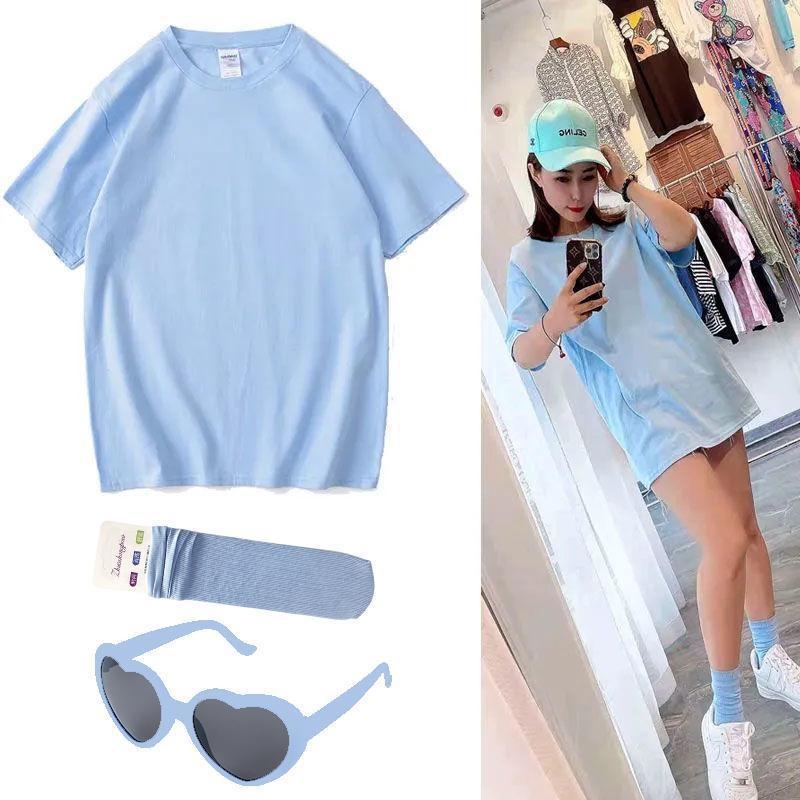 Tricou din bumbac cu mânecă scurtă, guler rotund, croială regulată, stil urban casual (Iarna 2022)