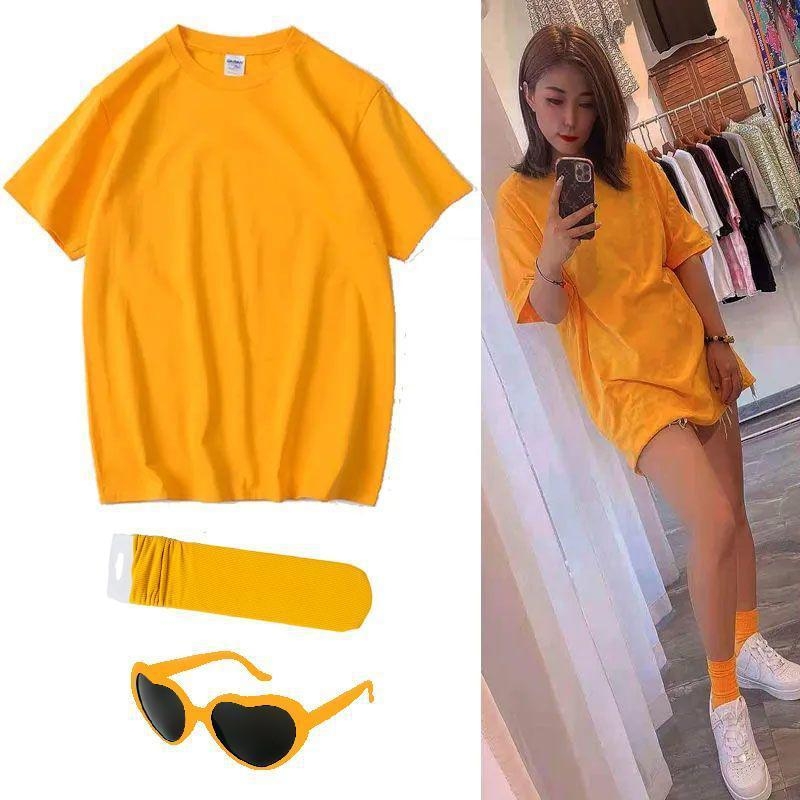 Tricou din bumbac cu mânecă scurtă, guler rotund, croială regulată, stil urban casual (Iarna 2022)