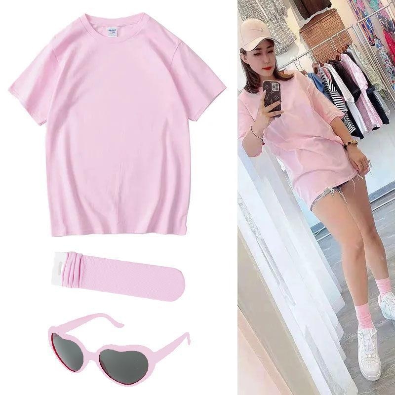 Tricou din bumbac cu mânecă scurtă, guler rotund, croială regulată, stil urban casual (Iarna 2022)