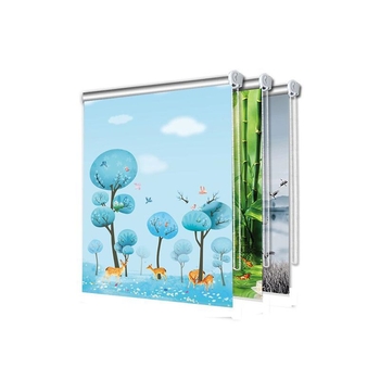 Ruloninė užuolaida, montavimas be gręžimo, stori audinys su peizažo spaudu svetainei