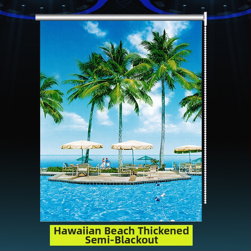 Ruloninė užuolaida, montavimas be gręžimo, stori audinys su peizažo spaudu svetainei