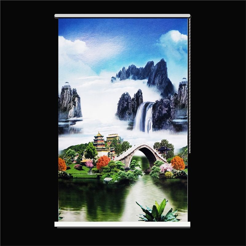 Ruloninė užuolaida, montavimas be gręžimo, stori audinys su peizažo spaudu svetainei