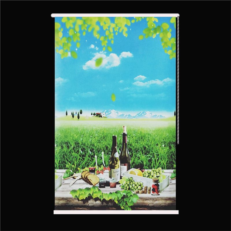 Ruloninė užuolaida, montavimas be gręžimo, stori audinys su peizažo spaudu svetainei