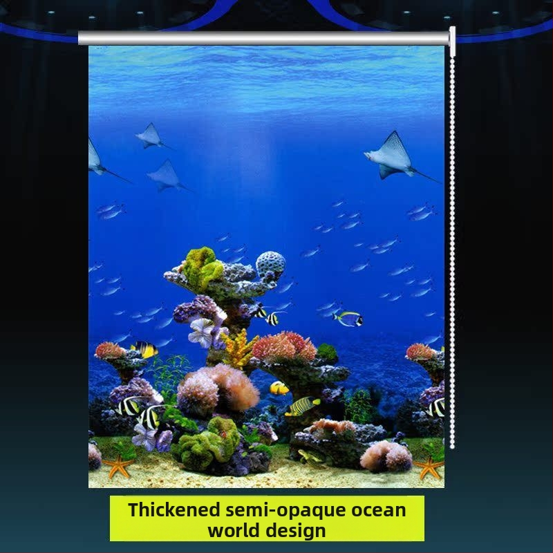 Ruloninė užuolaida, montavimas be gręžimo, stori audinys su peizažo spaudu svetainei