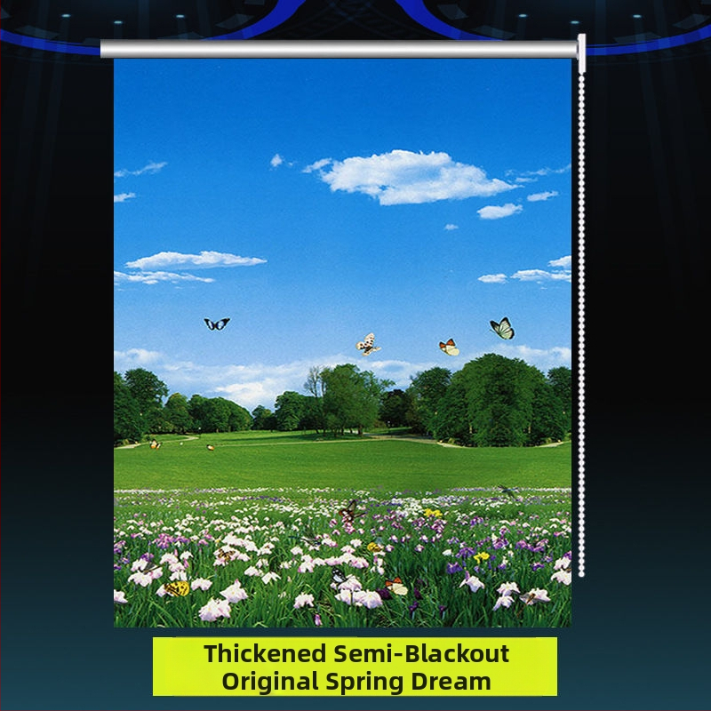 Ruloninė užuolaida, montavimas be gręžimo, stori audinys su peizažo spaudu svetainei