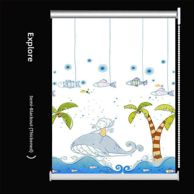 Ruloninė užuolaida, montavimas be gręžimo, stori audinys su peizažo spaudu svetainei