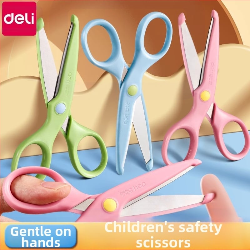 Deli universalaus modelio vaikų popieriaus žirklėms su plastine rankena ir apsauginiu gaubteliu