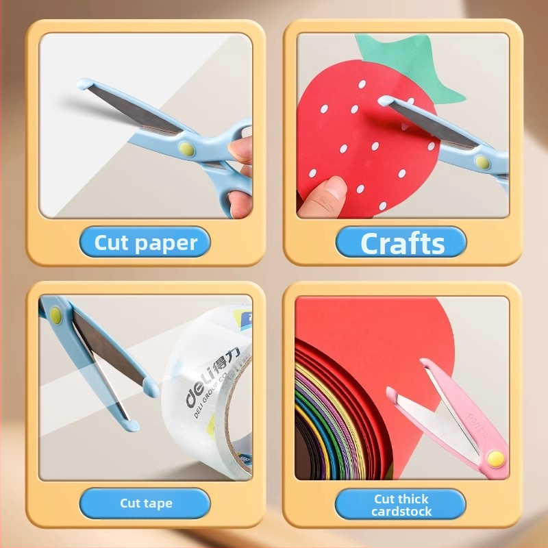 Deli universalaus modelio vaikų popieriaus žirklėms su plastine rankena ir apsauginiu gaubteliu