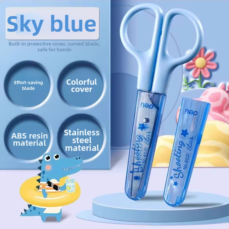 Deli universalaus modelio vaikų popieriaus žirklėms su plastine rankena ir apsauginiu gaubteliu