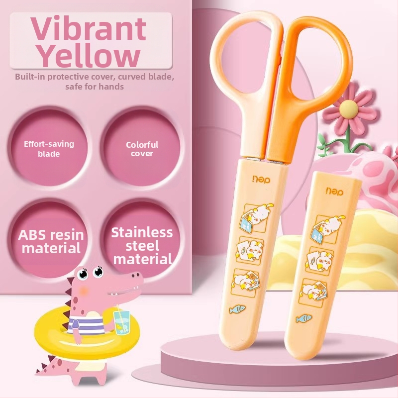 Deli universalaus modelio vaikų popieriaus žirklėms su plastine rankena ir apsauginiu gaubteliu