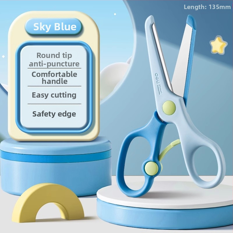 Deli universalaus modelio vaikų popieriaus žirklėms su plastine rankena ir apsauginiu gaubteliu