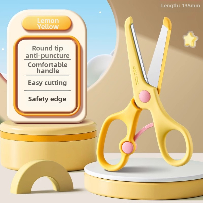 Deli universalaus modelio vaikų popieriaus žirklėms su plastine rankena ir apsauginiu gaubteliu