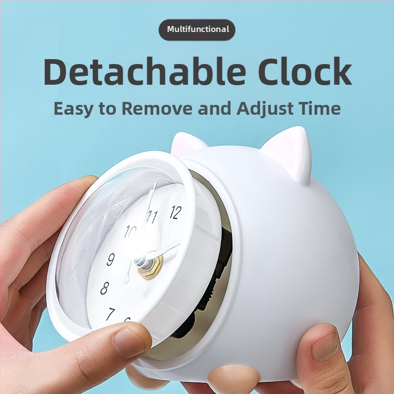 Детски настолен часовник с касичка и нощно осветление, батерийно захранване, механичен ход, едностранен пластмасов корпус, карикатурен стил