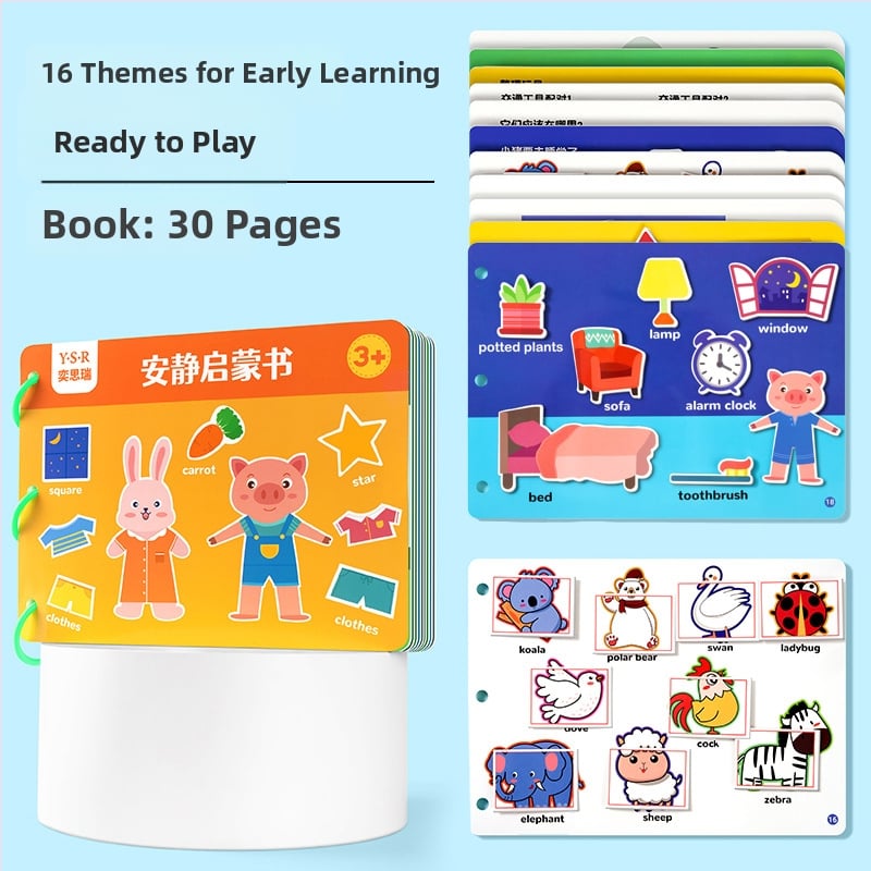 Izglītojošā klusā grāmata bērniem 4–6 gadu vecumā – kognitīvā attīstība, roku-acu koordinācija, plēšanas un līmēšanas uzdevumi