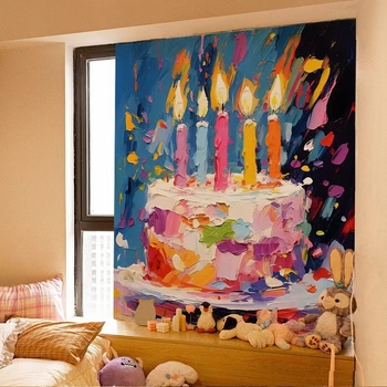 Sienos gobelenas su karikatūrų raštu, pūkuotas audinys, 100% poliesteris su 30% medvilnės priedu, stačiakampio formos, svetainei ir miegamajam, skaitmeninis terminis pernešimas, pritaikomas