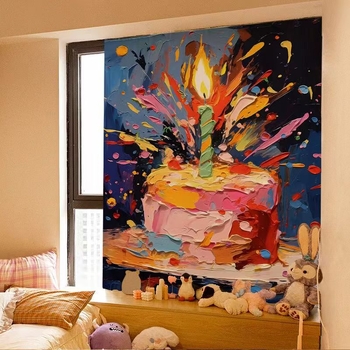 Sienos gobelenas su karikatūrų raštu, pūkuotas audinys, 100% poliesteris su 30% medvilnės priedu, stačiakampio formos, svetainei ir miegamajam, skaitmeninis terminis pernešimas, pritaikomas