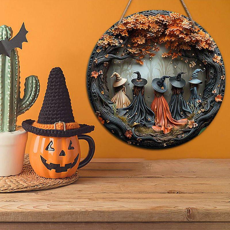 Drvena viseća dekoracija za Halloween — okrugla tikva; Materijal: drvo; Kategorija: viseća; Pogodno za uređenje doma, ureda, hrama i hotela; Poklon spreman