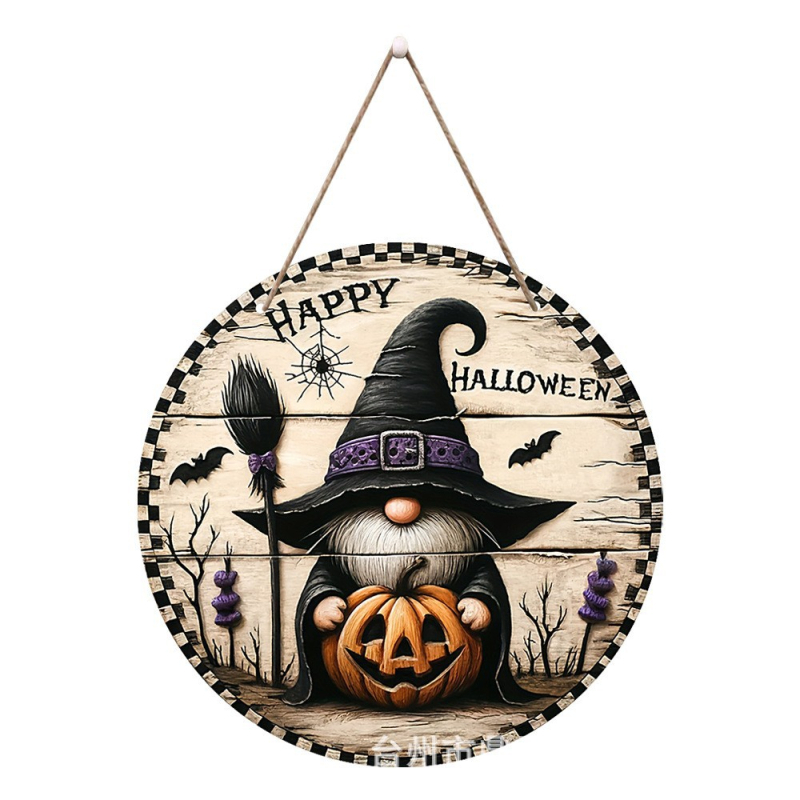 Drvena viseća dekoracija za Halloween — okrugla tikva; Materijal: drvo; Kategorija: viseća; Pogodno za uređenje doma, ureda, hrama i hotela; Poklon spreman