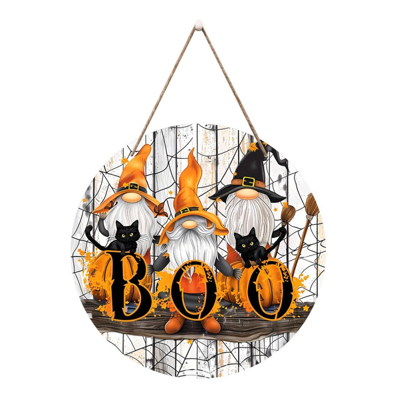 Drvena viseća dekoracija za Halloween — okrugla tikva; Materijal: drvo; Kategorija: viseća; Pogodno za uređenje doma, ureda, hrama i hotela; Poklon spreman