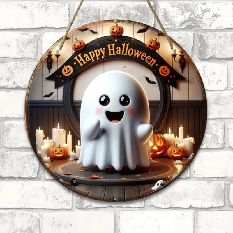 Drvena viseća dekoracija za Halloween — okrugla tikva; Materijal: drvo; Kategorija: viseća; Pogodno za uređenje doma, ureda, hrama i hotela; Poklon spreman