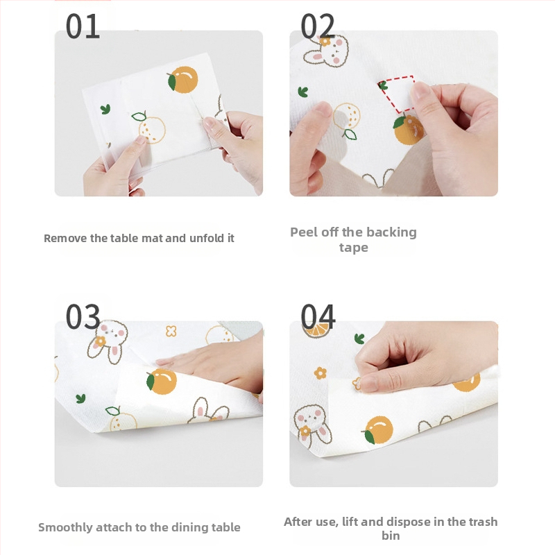 Еднократна подложка за маса за бебета – хартия; водоустойчива и маслоустойчива; възможност за персонализиране с лого; марка Doctor Jiao; серия Placemat; стартирала през 2023.