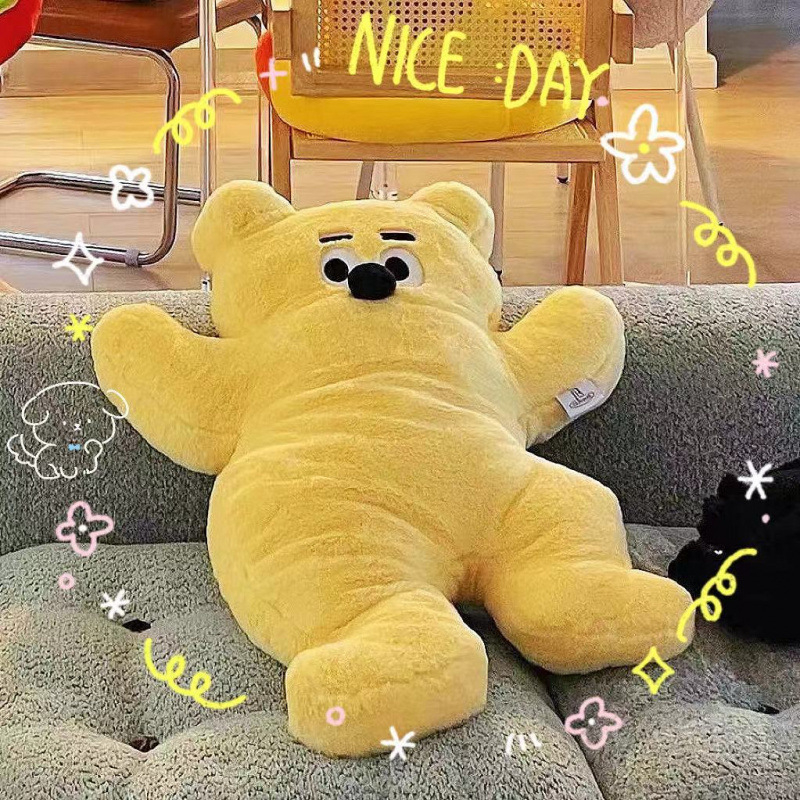 Pliušinis pagalvėlis su kačiuko ir meškiuko motyvu, animacinis siuvinėjimas, mielas stilius, PP medvilnės užpildas