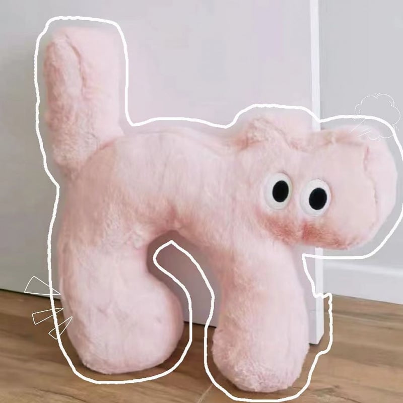 Pliušinis pagalvėlis su kačiuko ir meškiuko motyvu, animacinis siuvinėjimas, mielas stilius, PP medvilnės užpildas