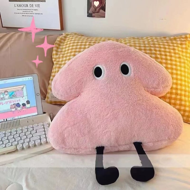 Pliušinis pagalvėlis su kačiuko ir meškiuko motyvu, animacinis siuvinėjimas, mielas stilius, PP medvilnės užpildas