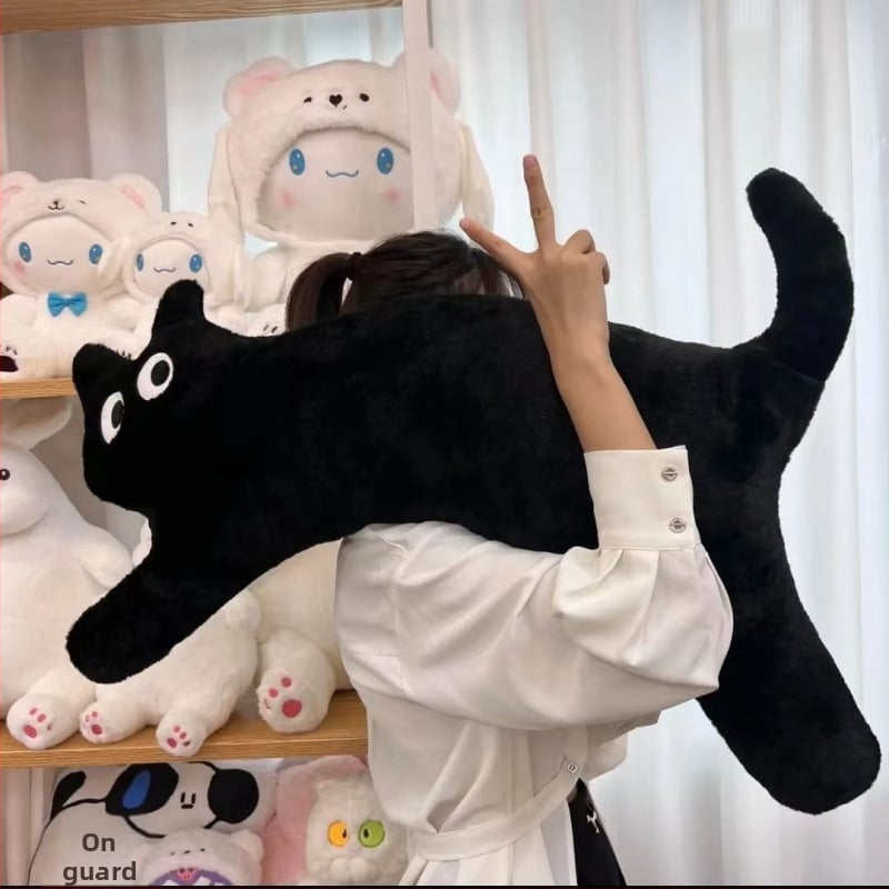 Pliušinis pagalvėlis su kačiuko ir meškiuko motyvu, animacinis siuvinėjimas, mielas stilius, PP medvilnės užpildas